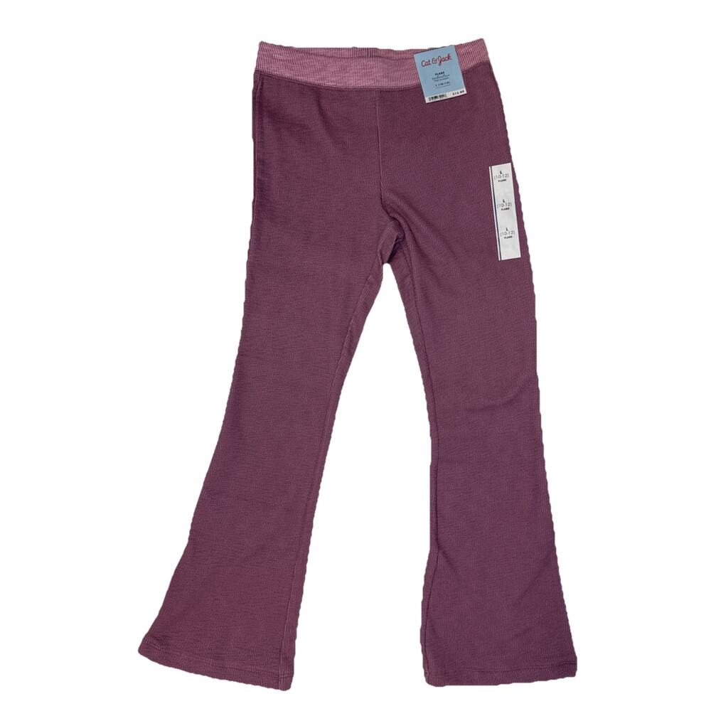 Cat & Jack Girls Ribbed Flare Sweatpants Reinforced Knees Lit. Plum Sz L (10-12)